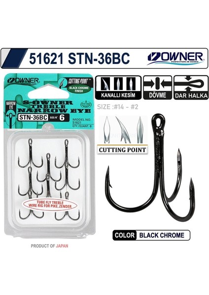 51621 Stn -36 Black Chrome Japon Üçlü Iğne Balıkmarketim modelleri