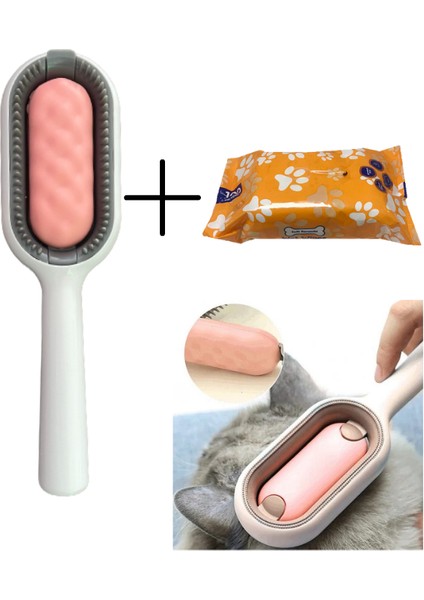 3in1 Kedi Köpek Tarağı Tüy Toplayıcı Temizleyici ve Tiftik Fırçası Temizlik Mendili