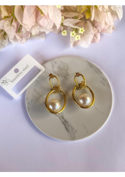 Çelik Küpe Inci Detaylı Halka Küpe fırsatları