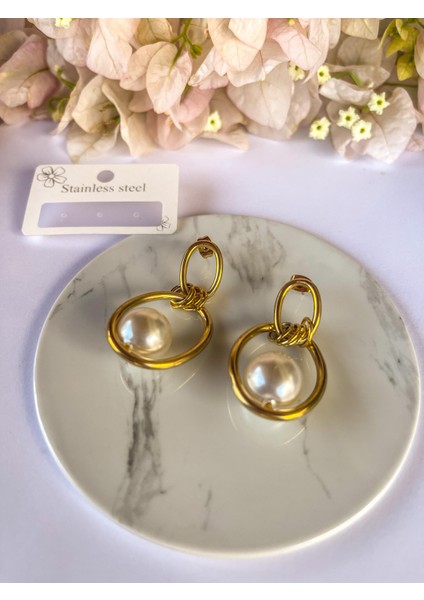 Çelik Küpe Inci Detaylı Halka Küpe indirimleri