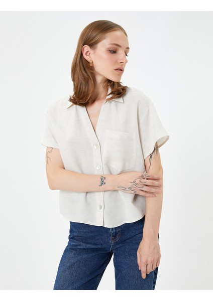 Kısa Kollu Gömlek Cepli Düğmeli Klasik Yaka Viskon Karışımlı