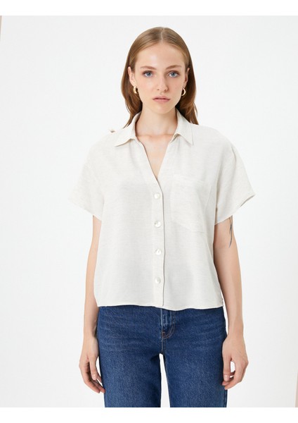 Kısa Kollu Gömlek Cepli Düğmeli Klasik Yaka Viskon Karışımlı modelleri