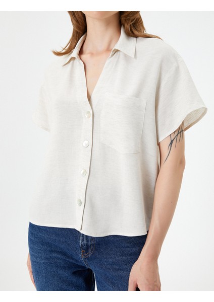 Kısa Kollu Gömlek Cepli Düğmeli Klasik Yaka Viskon Karışımlı indirimleri