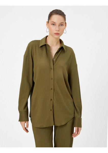 Basic Bluz Uzun Kollu Gömlek Yaka Düğme Kapamalı Dokulu modelleri