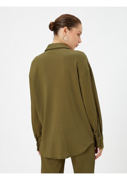 Basic Bluz Uzun Kollu Gömlek Yaka Düğme Kapamalı Dokulu fırsatları