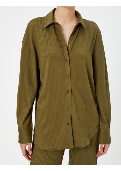 Basic Bluz Uzun Kollu Gömlek Yaka Düğme Kapamalı Dokulu indirimleri