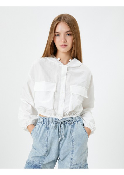Kapşonlu Crop Paraşüt Gömlek Oversize Uzun Kollu Cepli modelleri