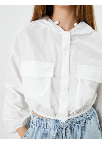 Kapşonlu Crop Paraşüt Gömlek Oversize Uzun Kollu Cepli indirimleri