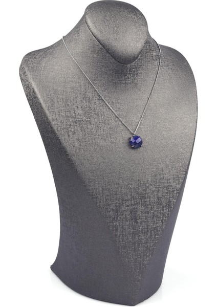 Lapis Lazuli Doğal Taş Gümüş Renkli Kolye