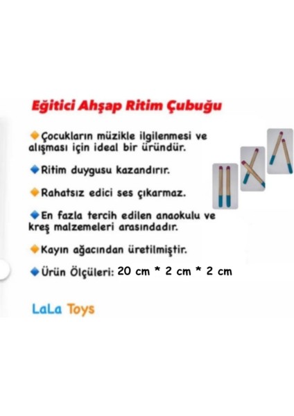 Eğitici Ahşap Ritim Çubuğu - 1 Çift (2 Adet)