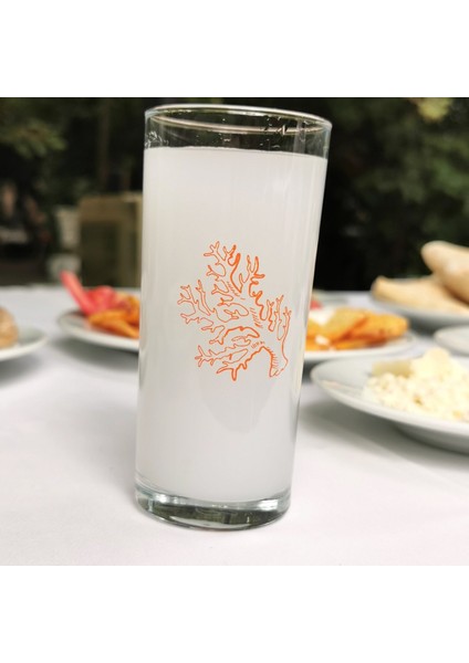 Orange Coral / Turuncu Mercan Baskılı Paşabahçe Rakı Kadehi 6 Adet