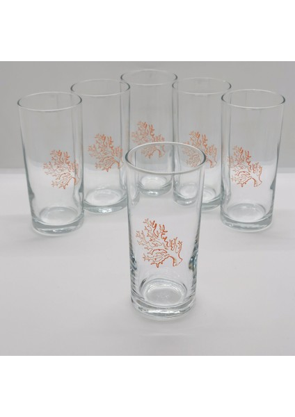 Orange Coral / Turuncu Mercan Baskılı Paşabahçe Rakı Kadehi 6 Adet