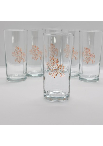 Orange Coral / Turuncu Mercan Baskılı Paşabahçe Rakı Kadehi 6 Adet