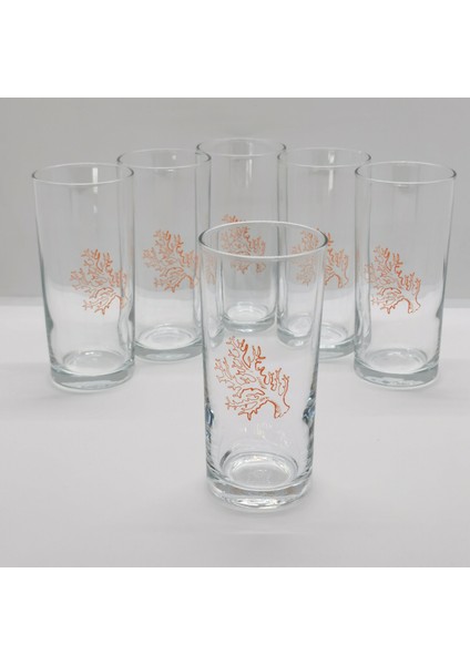 Orange Coral / Turuncu Mercan Baskılı Paşabahçe Rakı Kadehi 6 Adet