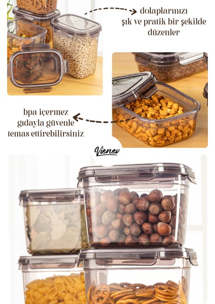 4'lü 1,3 lt Contalı Dikdörtgen Saklama Kabı Seti Serigrafi Etiketli modelleri