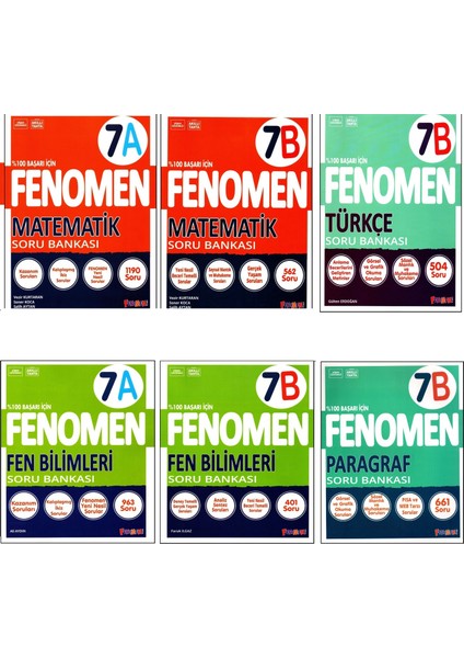 Fenomen Yayıncılık 7. Sınıf Matematik - Fen Bilimleri - Türkçe - Paragraf Soru Bankası 6 Kitap