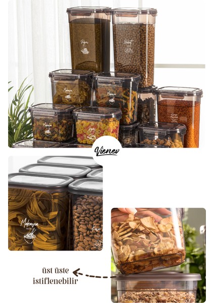 12'li 3,2 lt Contalı Dikdörtgen Saklama Kabı Seti Serigrafi Etiketli modelleri