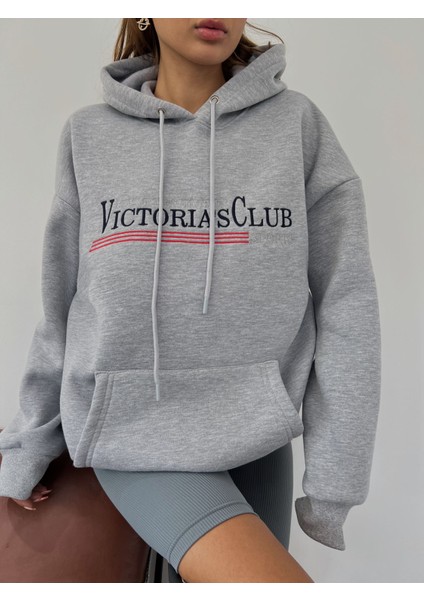 Sun Victoria Unisex Oversize Kapüşonlu Siyah 3 Iplik Şardonlu Baskılı Penye Sweatshirt