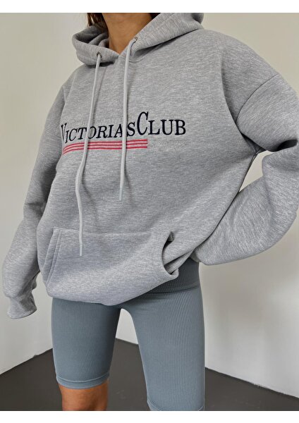 Sun Victoria Unisex Oversize Kapüşonlu Siyah 3 Iplik Şardonlu Baskılı Penye Sweatshirt