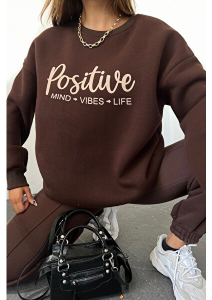 Sun Victoria Unisex Oversize Krem 3 Iplik Şardonlu Baskılı Penye Sweatshirt