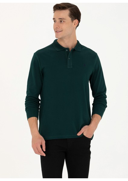 Polo Yaka Koyu Yeşil Erkek Sweatshırt GTP01SK023