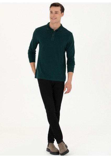 Polo Yaka Koyu Yeşil Erkek Sweatshırt GTP01SK023 fırsatları