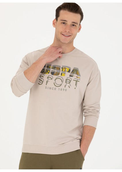Bisiklet Yaka Bej Erkek Sweatshırt Yusen