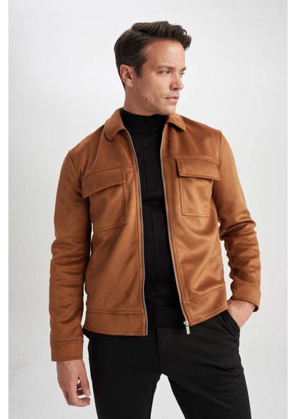 Slim Fit Polo Yaka Süet Mont Y5362AZ23AU