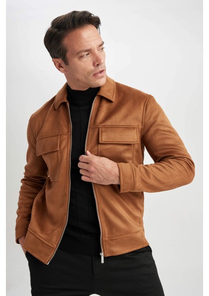 Slim Fit Polo Yaka Süet Mont Y5362AZ23AU fırsatları