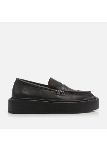 01AYH272560A100 Hakiki Deri Siyah Kadın Loafer