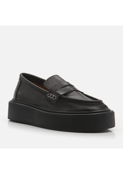 01AYH272560A100 Hakiki Deri Siyah Kadın Loafer