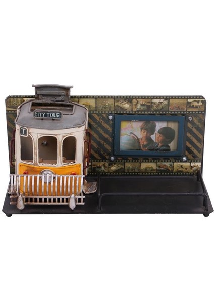 Dekoratif Metal Kalemlik Çerçeveli Tramvay Temalı Hediyelik
