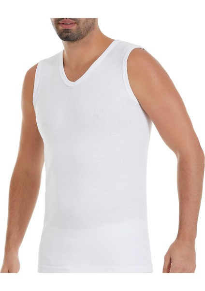 Erkek Beyaz 3'lü Paket V Yaka Ribana Atlet
