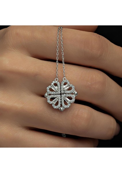 Açılır Kapanır Kalp Yonca Modeli 925 Gümüş Kadın Kolye