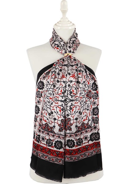 Gri Siyah Sarmaşık Ipek Fular