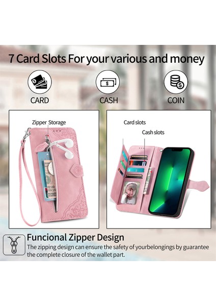 Ile Uyumlu iPhone 13 Mıni Fermuarlı Kese Manyetik Kart Tutacağı Bilek Kayışlı Cüzdan Kesesi iPhone 13 Mini (Yurt Dışından)