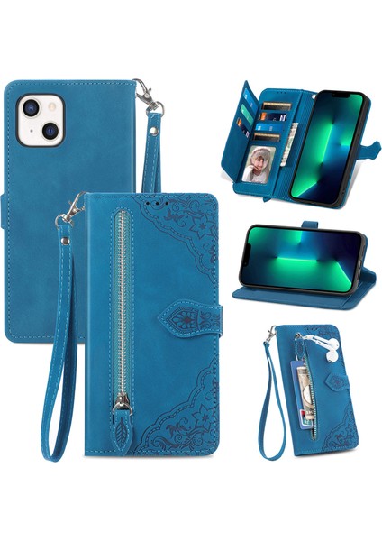 Ile Uyumlu iPhone 13 Mıni Fermuarlı Kese Manyetik Kart Tutacağı Bilek Kayışlı Cüzdan Kesesi iPhone 13 Mini (Yurt Dışından)