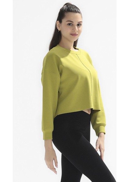 Poe Bisiklet Yaka Örme Crop Sweatshirt 1067