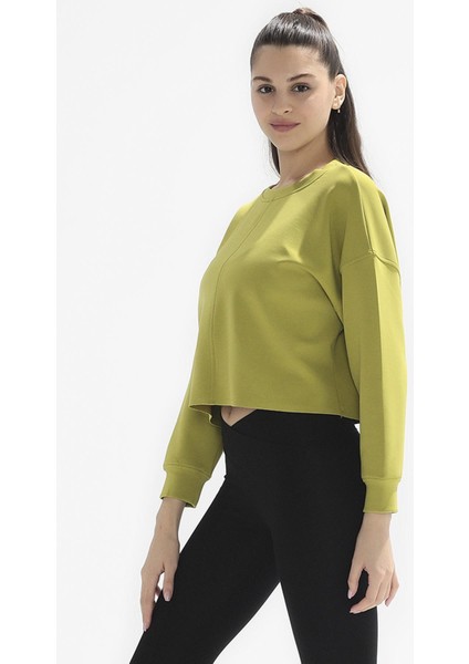 Poe Bisiklet Yaka Örme Crop Sweatshirt 1067