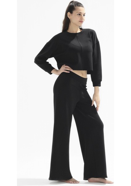Poe Bisiklet Yaka Örme Crop Sweatshirt 1067