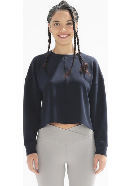 Poe Bisiklet Yaka Örme Crop Sweatshirt 1067