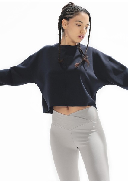 Poe Bisiklet Yaka Örme Crop Sweatshirt 1067