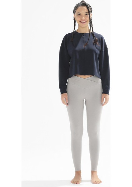 Poe Bisiklet Yaka Örme Crop Sweatshirt 1067