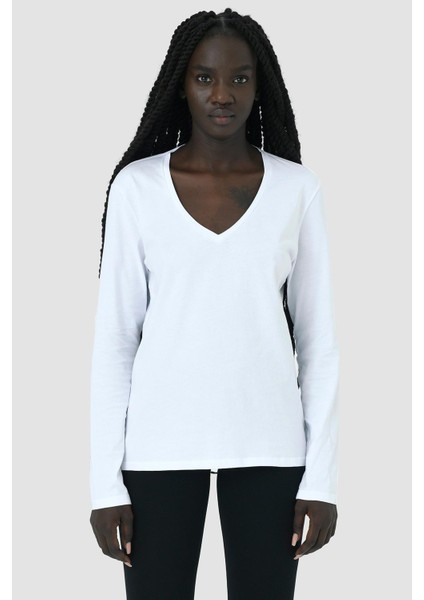 Aspen V Yaka Organik Pamuk Uzun Kollu Örme T-Shirt 1044