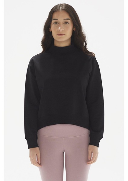 Pamuklu Crop Sweatshirt, Dik Yaka - Rosetta