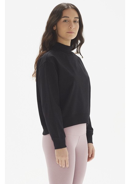 Pamuklu Crop Sweatshirt, Dik Yaka - Rosetta