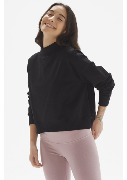 Pamuklu Crop Sweatshirt, Dik Yaka - Rosetta