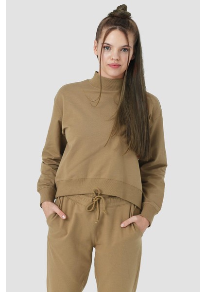 Rosetta Dik Yaka Pamuklu Örme Crop Sweatshirt 1056