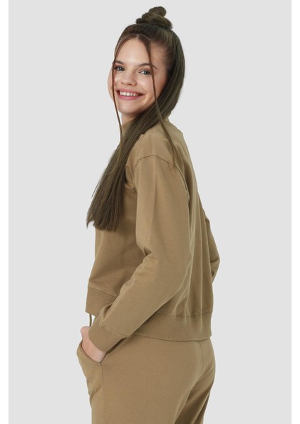 Rosetta Dik Yaka Pamuklu Örme Crop Sweatshirt 1056