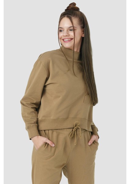 Rosetta Dik Yaka Pamuklu Örme Crop Sweatshirt 1056